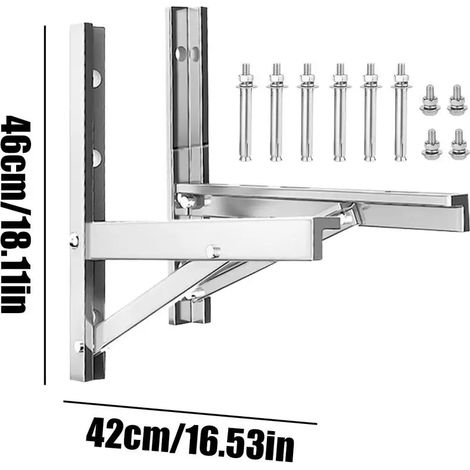 Support mural pour climatiseur split (argenté - 46 cm x 42 cm) - Acier robuste - Support de fenêtre pliable - Charge maximale : 280 kg (1/5)