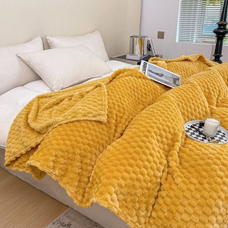 Couverture chaude pour la maison, couvre-lit doux pour la peau, châle de voyage, 200x150CM jaune citron MHB (1/4)