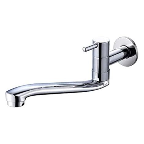 Robinet d'évier à eau froide à fixation murale, robinet en laiton à poignée unique pour évier de cuisine jardin extérieur avec tube en acier inoxydable, chromé, 22,9 cm (1/4)