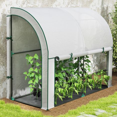 Mini serra da giardino con porta avvolgibile, 200 x 80 x 157 cm, acciaio e plastica bianca DESVIAE (1/5)