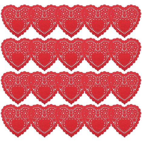 Tapis de pâtisserie en papier en forme de cœur pour la décoration alimentaire, 100 pièces, rouge (1/5)
