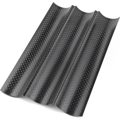 38 x 25 cm - Acero al carbono apto para uso alimentario - Revestimiento antiadherente - Ideal para panaderías y uso doméstico (Negro) (1/5)