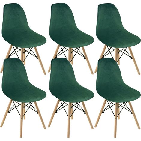 Lot de 6 housses de chaise en velours style coquillage, design moderne mid-century pour salle à manger (1/3)