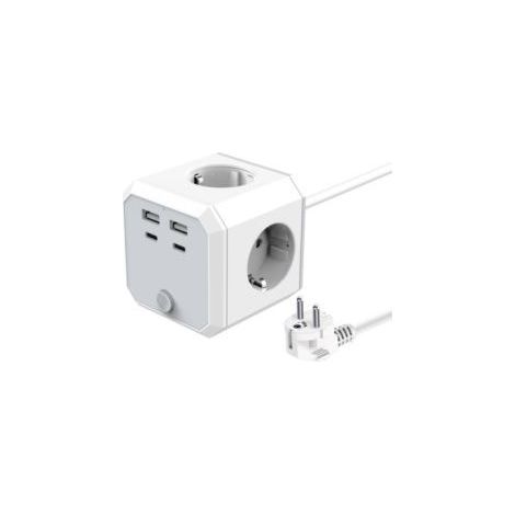 Multiprise cube 4 prises et 3 ports USB – Longueur 1.8m – Interrupteur marche/arrêt – Indicateur de batterie faible