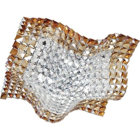 "Plafoniera RUMBA in cristallo ambrato 44 cm."