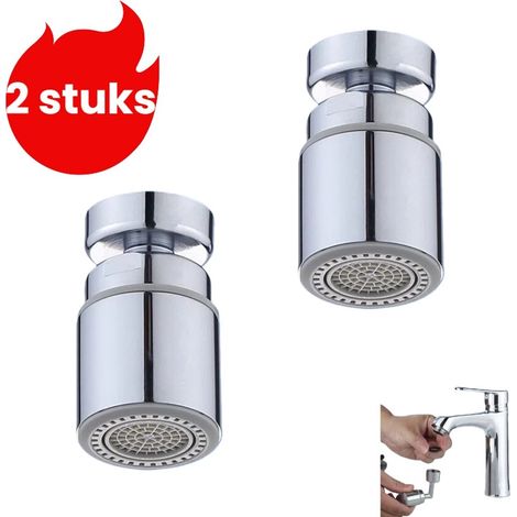 Ensemble de 2 pièces aérateur universel à double sortie d'eau buse de filtration pivotante fonction anti éclaboussures couleur argent (1/5)