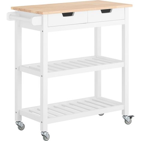 SoBuy FKW68-WN Küchenwagen mit 2 Schubladen und 2 Ablagen Servierwagen Rollwagen Küchenschrank Sideboard Weiß BHT ca.: 85x90x39cm