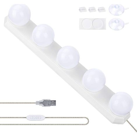 Lumiere Miroir pour Coiffeuse, USB Lampe Led pour Eclairage Miroir avec 5 Ampoules à LED 3 Modes de Couleur pour l'éclairage de Miroir de Coiffeuse de Salle de Bain