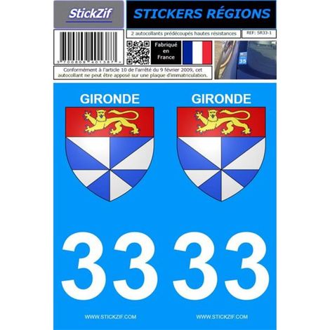 2 autocollants Region Departement 33 version 2