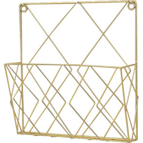 Porte-revues mural en métal, 1 pièce, 25 x 26 x 7 cm, doré, organisateur mural pour magazines et documents, rangement pratique et gain de place, pour salon, bureau et décoration intérieure (1/5)