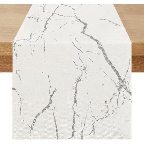 Tischläufer abwaschbar 40x100 cm Marmoroptik Weiß Grau Gold Leinenoptik