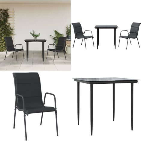 Set da Pranzo da Giardino 3 pz Nero in Acciaio e Textilene - Sedie da giardino - Tavolo da giardino