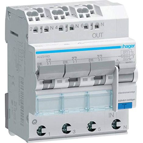HAGER? INTERRUTTORE FI/LS 3 X 1P + N 6 KA ADZ316D (1/2)
