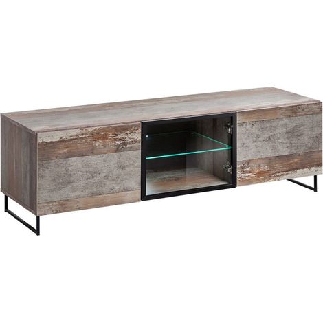 Meuble TV Design 2 Portes "Plank" 150cm Naturel (1/3)