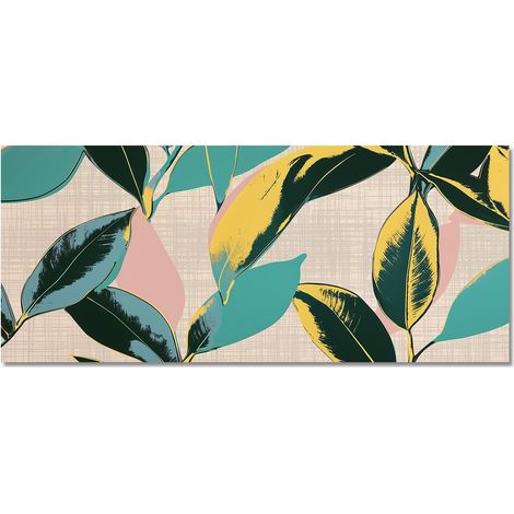 Lupia - Quadro moderno Canvas World LEAVES CARTOON PINK, Stampa su Tela PVC, Telaio in Fibra di Legno, effetto marmo, 52x122 cm, per soggiorno capezzale camera da letto, ufficio (1/4)