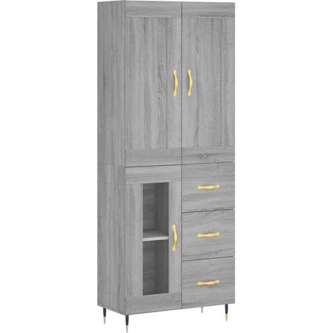 Aparador cajonera mueble almacenaje organizador cocina salón salón alto sonoma 695 x 34 x 180 cm madera de ingeniería gris 020035571