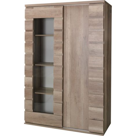 Vetrina 2 porte scorrevoli ROMI con porta in vetro - Colore dab canyon - 120 x 180 x 55 cm