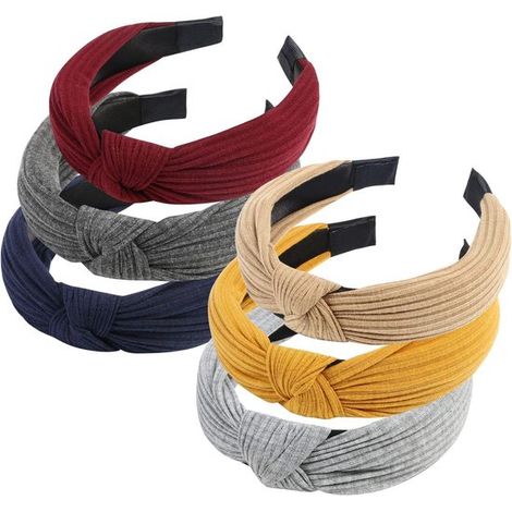 6 piezas de diademas para mujer, diadema vintage con botón, diadema ancha retro de tela para mujeres y niñas. (1/5)
