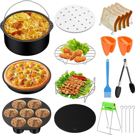 Set di accessori da 17 pezzi per la friggitrice elettrica Power Round da 7 pollici (5,5 L), compatibile con friggitrici da 3,2 L a 8,1 L. (1/5)