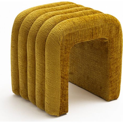 Tabouret rembourré en tissu chenille - Jaune moutarde - Mui (1/5)