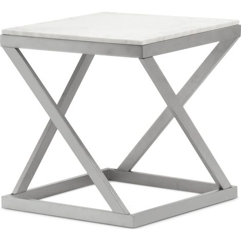 Table d'Appoint Design "Palamo" 57cm Argent & Blanc (1/5)
