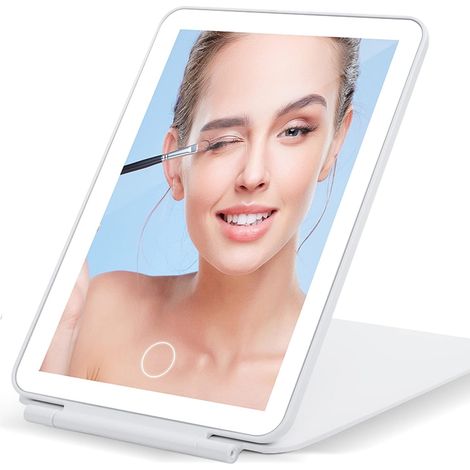 Miroir de courtoisie de maquillage de voyage rechargeable avec lumières LED, miroir de beauté de maquillage éclairé portable, éclairage 3 couleurs, éc (1/5)