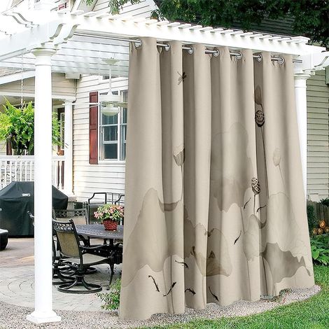 Lot de 2 Rideaux d'Extérieur avec Œillets, Blocage Rideau Anti Chaleur Exterieur Fleur 3D Imperméables et Opaques pour Jardin Balcon Terrasse Veranda (Fleur de Lotus,100x140cm)