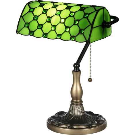 HOMCOM Stained Glass Table Lamp, Vintage Lamp with Green Handmade Shade (1/5)