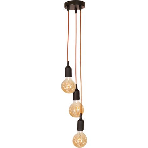 Kit de Suspension pavillon métal titane, câble tissu marron long. 3m, douille silicone E27 noire - Tibelec (1/5)
