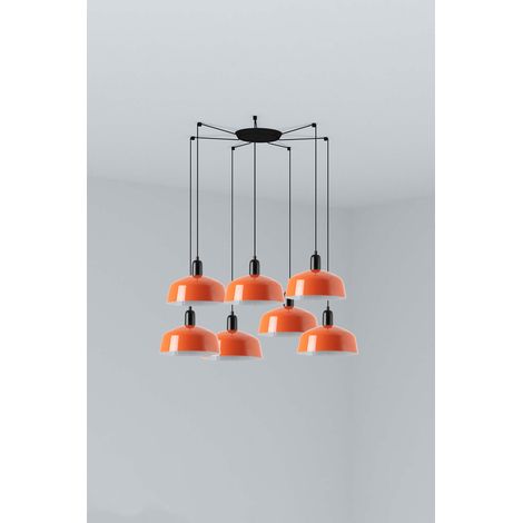 Faro Tatawin Suspension de taille moyenne, noir satiné, orange rougeâtre brillant, 7 ampoules E27