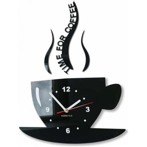 Moderne 3D-Wanduhr in Form einer Kaffeetasse, Küchendesign, Schwarz (1/4)