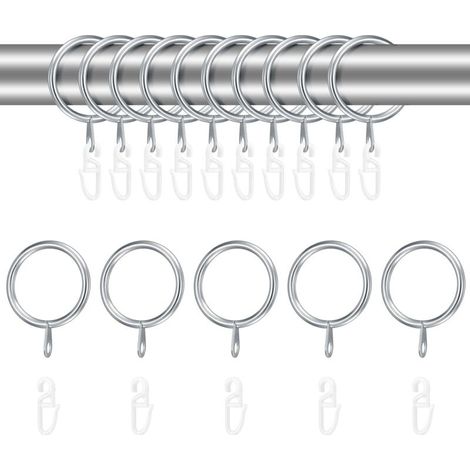 48 anelli per tende in metallo argentato e ganci per tende in plastica, diametro interno 30 mm, anelli per appendere tende da doccia, porte, finestre e bastoni per tende.