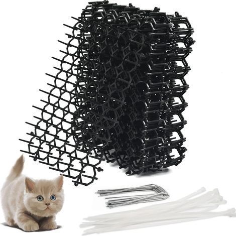 12 Tapis Anti-Chat, Pointes Plastique 20x15cm, Dissuasif Jardin, Clous Métal, Attaches Câble, Protection Plantes (1/5)