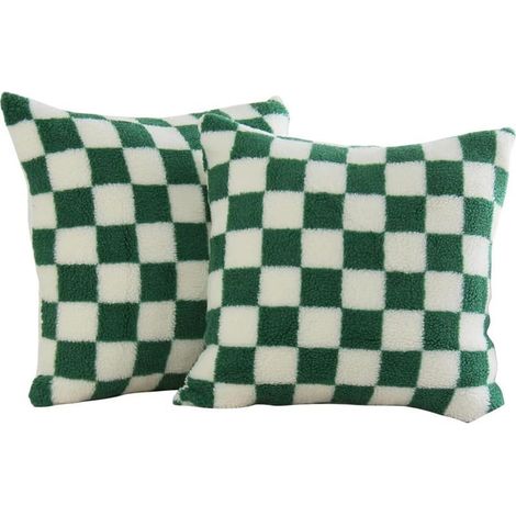 Lot de 2 housses de coussin décoratives à motif damier, chambre à coucher (vert, 45,7 x 45,7 cm) (1/5)