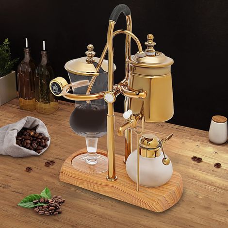 Luxury Siphon Balance Kaffeemaschine, Siphon Kaffeemaschine Set, Belgische Siphon Kaffeemaschine, Vakuum-Kaffeebereiter, Kaffee- und Teebrüher, Naturholzsockel und Deckelknauf (1/5)
