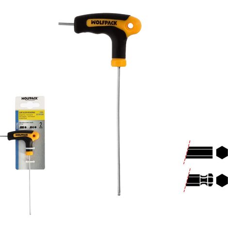 Boule Manche bi-matériau Soft Touch Forme T 2,0 mm. Acier chromé Vanadio, Tournevis Allen, Clé hexagonale (1/4)