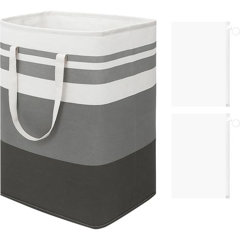Zusammenklappbarer Wäschekorb (75 Liter), grau-weiß, mit zwei Reißverschlusstaschen. Wäschebeutel mit Tragegriff, großer, zusammenklappbarer Wäschekorb, ideal für Schlafzimmer, Badezimmer, Kinderzimme (1/5)