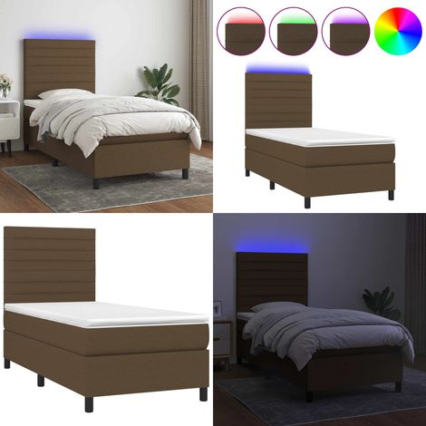 Cama box spring colchón y luces LED tela marrón oscuro 90x200cm - Colchón LED - Cama con luces