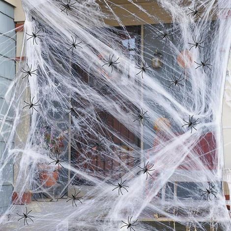 Toile Araignée Halloween 300g,DéCoration Halloween Extérieur Intérieur 50 Fausse Araignée DECORATION DE FETE MURALE (1/5)