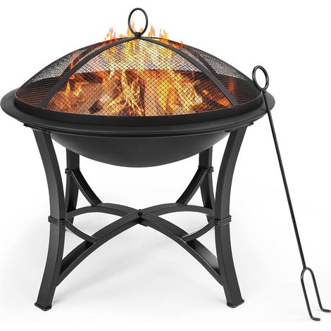 Braséro Ø5750 cm Brasero de Jardin Braséro Exterieur Brasero Terrasse Cadre Stable à Quatre Coins Croisés Couvercle de Protection Contre Les Étincelles Poker Filet de Carbone (1/5)