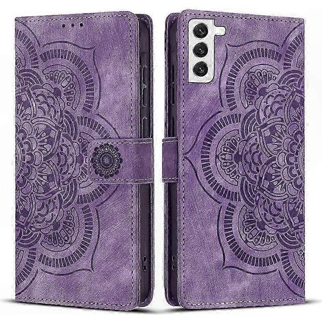 Étui rétro en cuir givré avec motif mandala gravé pour téléphone portable (1/4)