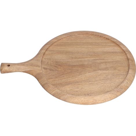 Plateau à pizza en bois, planche de service ronde et résistante avec poignée, assiette à pain et autres aliments pour restaurants et hôtels. Idéal pour le service à la carte des pizzas et autres plats (1/5)