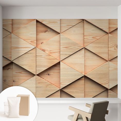 Papier peint intissé mural classique avec imprimé motifs décoratifs design élégant non‑tissé Mosaïque en bois 152x104 cm (1/5)