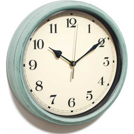 Horloge Murale Silencieuse 28 cm – Pendule Murale Vintage sans tic-tac à Piles – Décoration rétro pour Salon, Cuisine, Chambre, Salle de Bain ou Style Maison de Campagne(Bleu) (1/5)