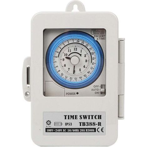 Minuterie mécanique, interrupteur horaire, TB388, PC, étanche, 24 heures, programmable quotidiennement, minuterie d'éclairage de chauffe-eau, AC 100250V, 20A