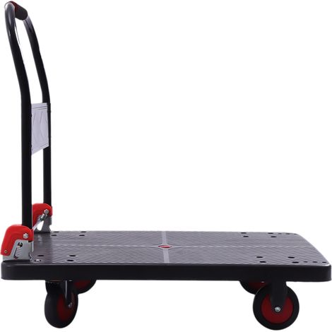 400kg Klappbar Transportwagen, Plattformwagen Rollwagen, Edelstahl Handwagen mit Griff Geräuscharm Schwarz mit 4 Räder für Garage Lager Schule Garten