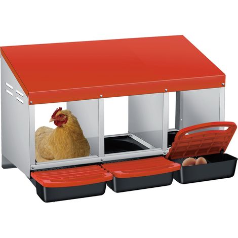 Pondoir Poules Pondeuses 3 Compartiments, Pondoir pour Poules Nichoirs avec perchoir et Triple bac de recyclage des œufs, Antirouille, Étanche, Ventilé, Orange (1/5)