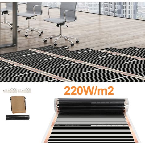 Jiubiaz Film chauffant 1 pièce,220 W/m²,pour 1 m²,chauffage électrique au sol,2 x 0,5 m,épaisseur 0,338 mm,noir,avec accessoires (1/5)