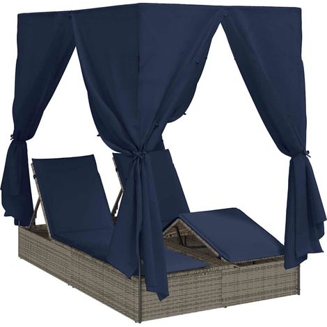 Maison Exclusive - Lettino da sole doppio Nero 205 x 129 x 200 cm polyrattan