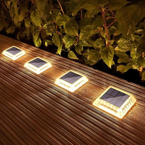 Outdoor Solar Lights, 4 Pack 30LM Solar Ground Lights IP68 Waterproof Solar Garden Lights Auto On/Off Solar Lighting for Stairs Paths Driveway Patio Deck Dock, Warm White 2700K (1/5)